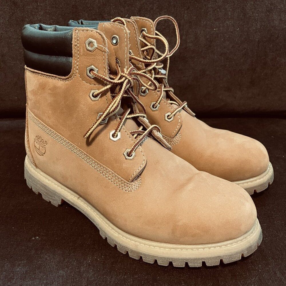 Excellent Womens Timberland 6" Waterproof Wheat Double leather collar 7.5 US